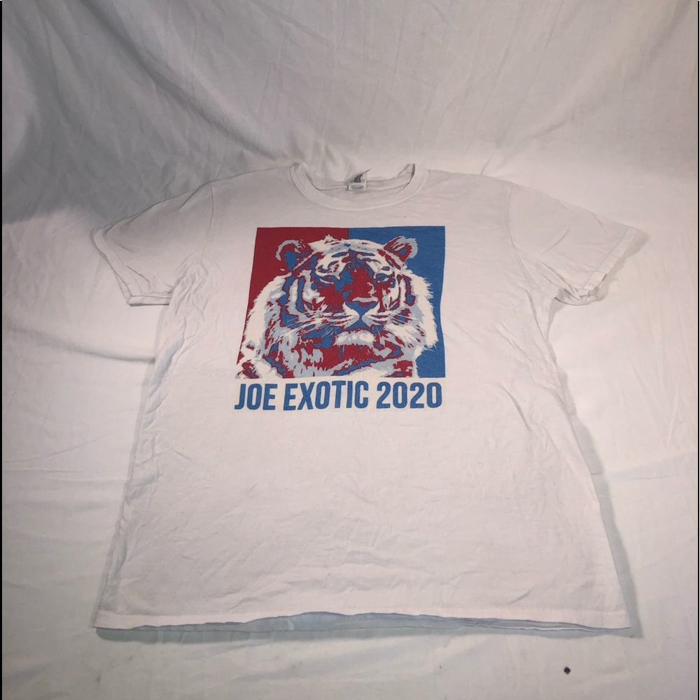 Men’s Gildan Joe Exotic 2020 Tiger Graphic Short Sleeve T-Shirt Size Large White - Picture 1 of 5